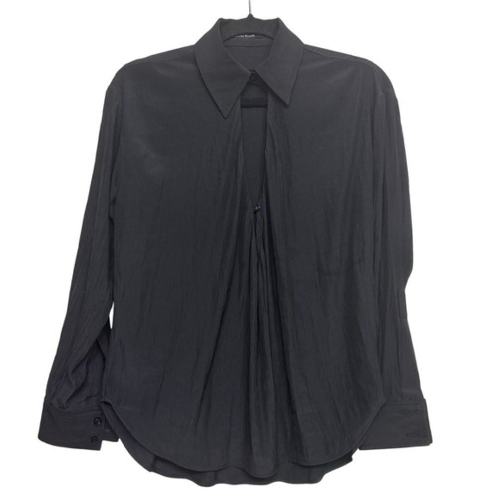Calvin Rucker Black‎ Button Front Long Sleeve Blouse XS USA Made Minimalist